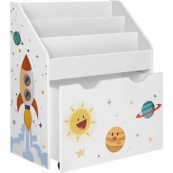 Songmics Toy Organiser, Children’s Bookshelf With 3 Shelves, Removable Storage Box With Wheels, Multipurpose, For Children's Room And Playroom, White GKR41WT