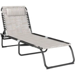 Outsunny Sun Lounger Reclining Cot Foldable Folding Garden Chair Cream White