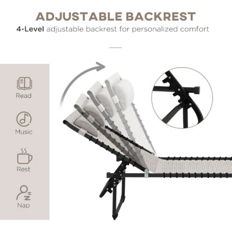 Outsunny Sun Lounger Reclining Cot Foldable Folding Garden Chair Cream White - Image 4