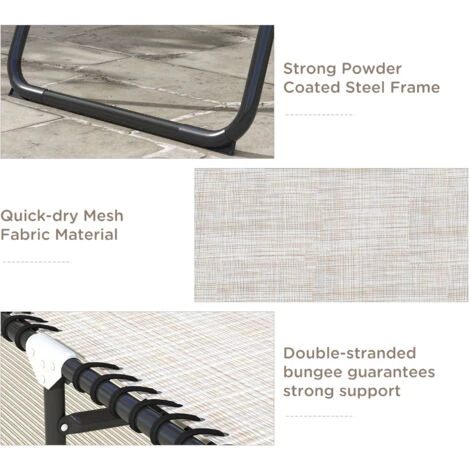 Outsunny Sun Lounger Reclining Cot Foldable Folding Garden Chair Cream White - Image 5