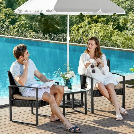 Songmics Garden Furniture Set, 3-Piece Outdoor Patio Furniture Sets, PE Rattan, Outdoor Seating For Bistro Front Porch Balcony, Easy To Assemble, 2 Chairs And 1 Table, Black And Beige GGF010M03 - Image 2