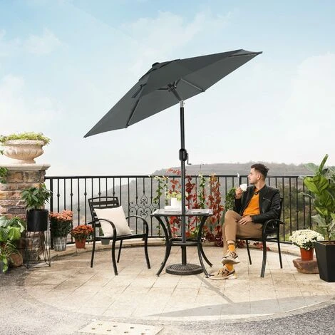 Songmics Garden Parasol Umbrella 2 M, Sunshade With Metal Pole And Ribs, Tiltable, Base Not Included, For Outdoor Terrace Balcony, Grey GPU202G01 - Image 2