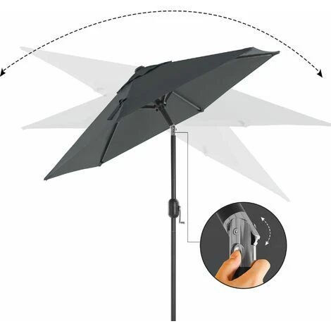 Songmics Garden Parasol Umbrella 2 M, Sunshade With Metal Pole And Ribs, Tiltable, Base Not Included, For Outdoor Terrace Balcony, Grey GPU202G01 - Image 3