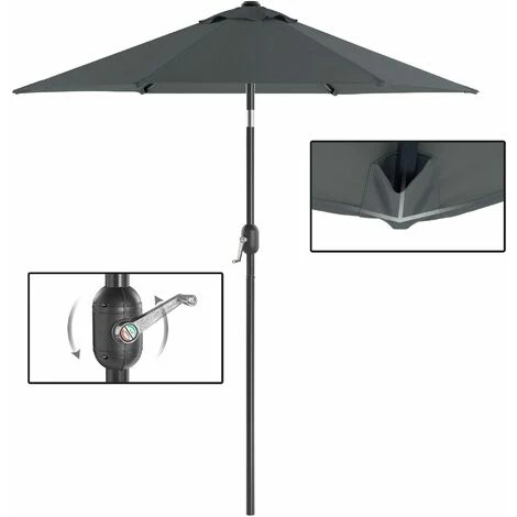 Songmics Garden Parasol Umbrella 2 M, Sunshade With Metal Pole And Ribs, Tiltable, Base Not Included, For Outdoor Terrace Balcony, Grey GPU202G01 - Image 4