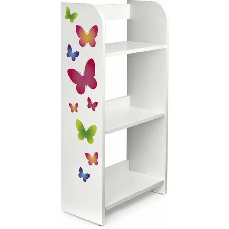 White Wooden Bookcase - 3 Shelves - Butterflies
