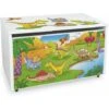 Large Wheeled Wooden Toy Box For With Stool Seat - Dino