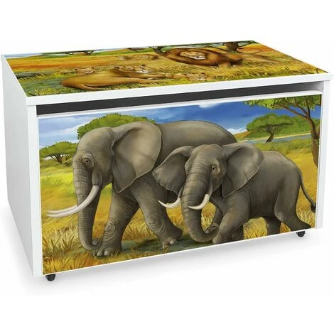 Large Wheeled Wooden Toy Box For With Stool Seat - Safari