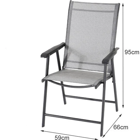 Livingandhome Set Of 5 Garden 150CM Ripple Glass Rectangle Umbrella Table And Folding Chairs Set, Black - Image 5