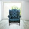 Chesterfield Mallory Buttoned Seat Flat Wing Queen Anne High Back Wing Chair UK Manufactured Antique Green