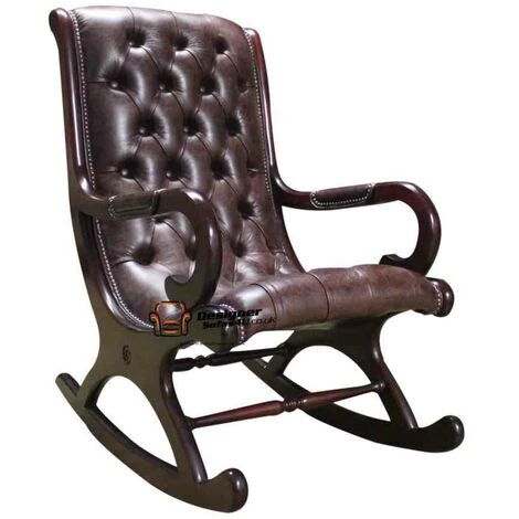 Chesterfield York Slipper Rocking Chair Old English Smoke Leather - Image 2