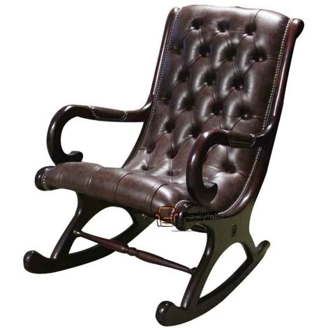 Chesterfield York Slipper Rocking Chair Old English Smoke Leather - Image 3