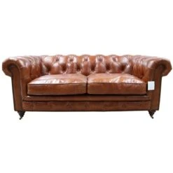 Earle Chesterfield Tan Leather Sofa 2 Seater