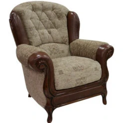 Pistoia Armchair Genuine Italian Tabak Leather Portobello Cocoa Fabric