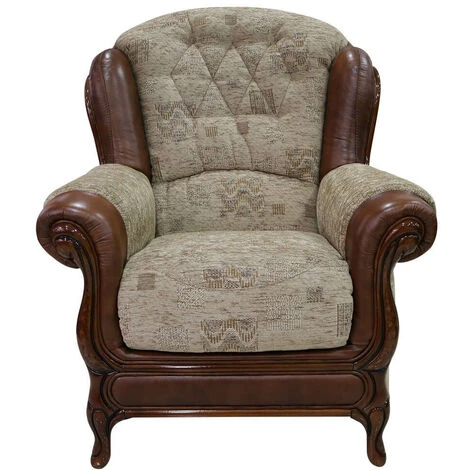 Pistoia Armchair Genuine Italian Tabak Leather Portobello Cocoa Fabric - Image 2