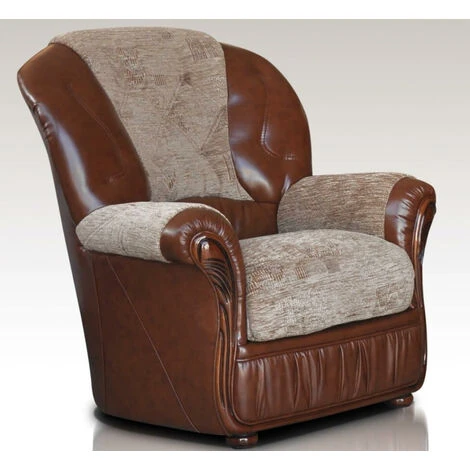Emma Armchair Genuine Italian Brown Leather Fabric Sofa Offer