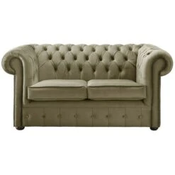 Chesterfield Velvet Fabric Sofa Malta Parchment Beige 2 Seater