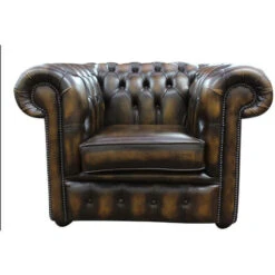 Chesterfield Low Back Club ArmChair Antique Gold Leather