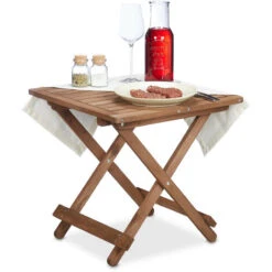 Relaxdays Wooden Folding Table, Balcony & Terrace Or Camping, Portable, Stable, Side Tray HWD: 50x50x50 Cm, Dark Brown