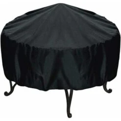 LangRay Round Fire Protection Cover Waterproof Cover For Outdoor Fireplace UV Protection Black Polyester Exterior Dust Cover For Round Barbecue (diameter 86, Height 36 Cm)