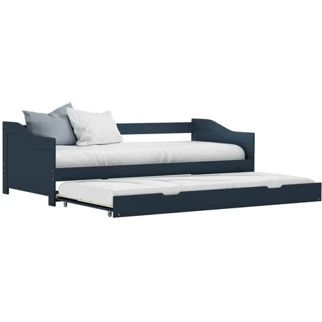Topdeal Pull-out Sofa Bed Frame Grey Pinewood 90x200 Cm VDTD24041