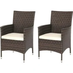 Outsunny 2PC Outdoor Rattan Armchair Wicker Dining Chair Set For Garden Mixed Brown