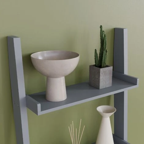 York 4 Tier Ladder Shelf Unit Bookcase Shelving Display Stand Rack Storage, Grey - Image 3