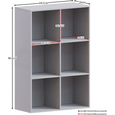 Durham 6 Cube Bookcase Shelf Wooden Display Storage Rack Free Standing Shelf Unit, Grey-0-Baskets - Image 2