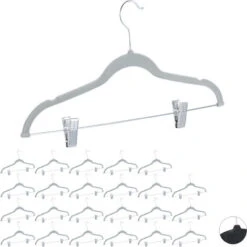 Set Of 24 Relaxdays Velvet Coat Hangers With Clamps, 360° Swivel Hooks, Trouser Rail, 43 Cm, Grey
