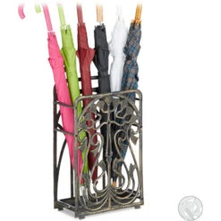 Relaxdays Cast Iron Umbrella Stand, Rectangular, With Drip Tray, Massive, Vintage, HxWxD: Ca 48.5 X 30.5 X 16 Cm, Bronze