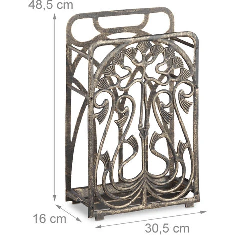 Relaxdays Cast Iron Umbrella Stand, Rectangular, With Drip Tray, Massive, Vintage, HxWxD: Ca 48.5 X 30.5 X 16 Cm, Bronze - Image 4