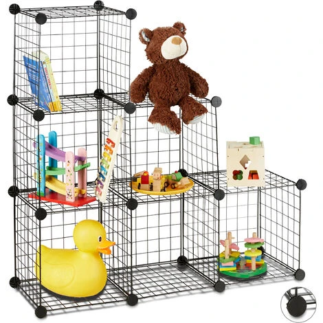 Relaxdays Modular Grid Shelf, 6 Compartments, DIY Shelving System, Metal, Open Cube Rack, 30 X 30 Cm, Black