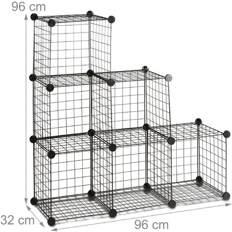 Relaxdays Modular Grid Shelf, 6 Compartments, DIY Shelving System, Metal, Open Cube Rack, 30 X 30 Cm, Black - Image 4