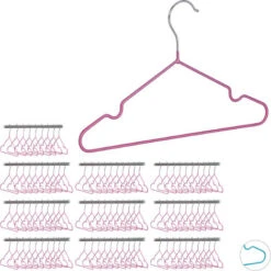 Set Of 100 Relaxdays Children’s Coat Hangers, Compact Wire Holders, PVC-Coating, 30 Cm, Pink