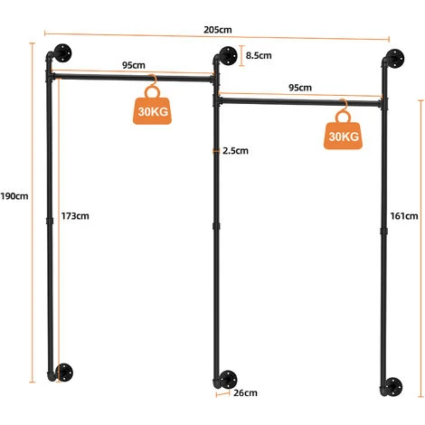 Industrial Iron Pipe Shelf Wall-Mounted Heavy Duty Garment Rail Wall Floating Shelves - Image 5