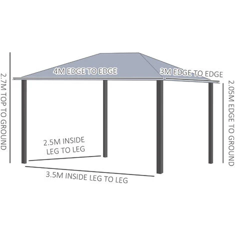 Outsunny 4 X 3(m) Patio Gazebo Garden Shelter W/ Curtains And Netting, Grey - Image 2