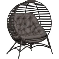 Outsunny Egg Chair W/ Cushion Steel Frame And Side Pocket For Indoor Outdoor