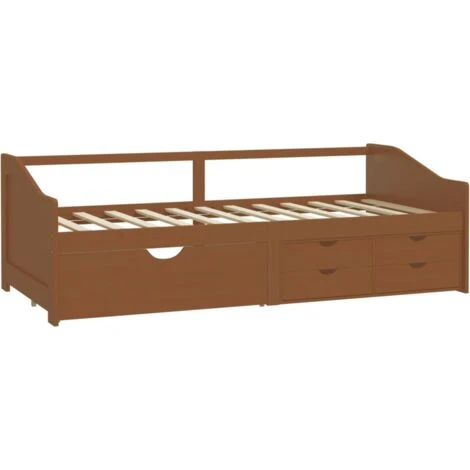3-Seater Day Bed With Drawers Honey Brown Solid Pinewood 90x200 Cm VidaXL