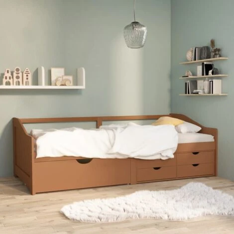 3-Seater Day Bed With Drawers Honey Brown Solid Pinewood 90x200 Cm VidaXL - Image 2