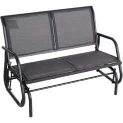Outsunny 2-Person Patio Glider Bench Gliding Chair Loveseat W/ Armrest Grey