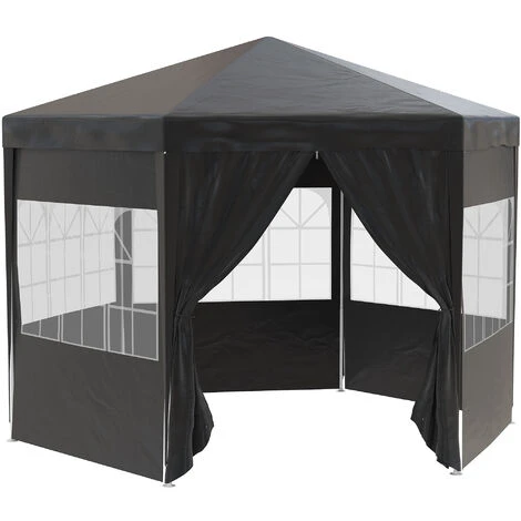 Outsunny 3.9m Outdoor Gazebo Canopy Party Tent With 6 Removable Side Walls Black