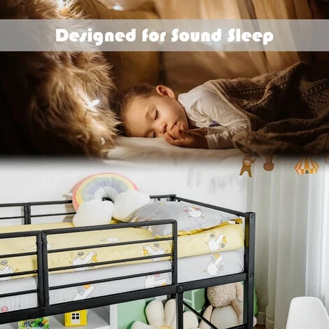 COSTWAY Kids Mid Sleeper Bed, Children Loft Beds With Slide, Stairs And Safety Guardrails, Metal Single Bunk Bed Frame For Boys Girls, 150kg Capacity (Black) - Image 2