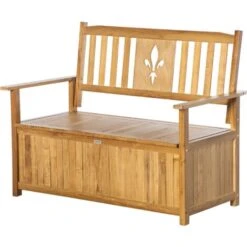 Outsunny 2 Seater Wood Garden Storage Bench Outdoor Storage Box Natural