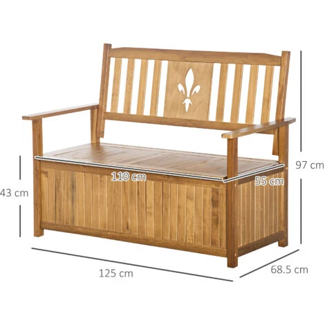 Outsunny 2 Seater Wood Garden Storage Bench Outdoor Storage Box Natural - Image 2
