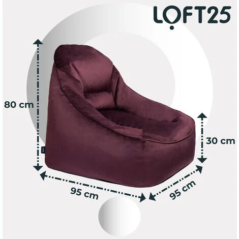 Loft 25 Adult Highback Soft Velvet Large Bean Bag Chair Indoor Living Room Gaming Beanbag Lounger, Aubergine - Image 2
