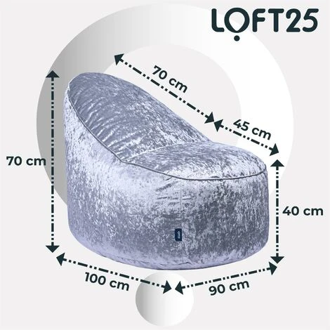 Loft 25 Adult Soft Crushed Velvet Large Bean Bag Chair Indoor Living Room Gaming Beanbag Lounger, Shark - Image 2