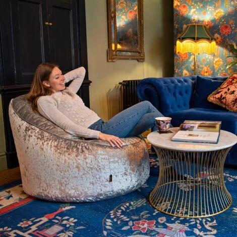 Loft 25 Adult Soft Crushed Velvet Large Bean Bag Chair Indoor Living Room Gaming Beanbag Lounger, Shark - Image 4