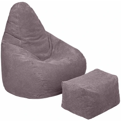 Loft 25 Adult Highback Corduroy Bean Bag Chair Indoor Living Room Gaming Beanbag Lounger, With Footstool Mink