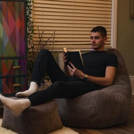 Loft 25 Adult Highback Corduroy Bean Bag Chair Indoor Living Room Gaming Beanbag Lounger, With Footstool Mink - Image 4