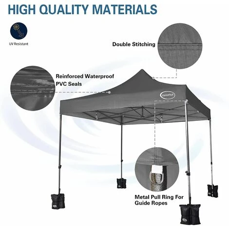 MAXIMUS HEAVY DUTY POP UP GAZEBO 3mx3m COMMERCIAL MARKET STALL & 4 WEIGHT BAGS NS GREY - Image 2