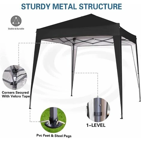 Mcc Premier 2X2m Pop-up Gazebo Waterproof Coating Layer Marquee Canopy WS BLACK - Image 2